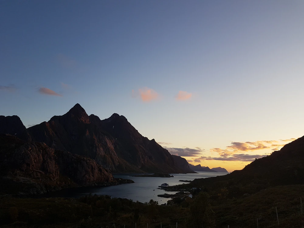 Lake between mountain ridges